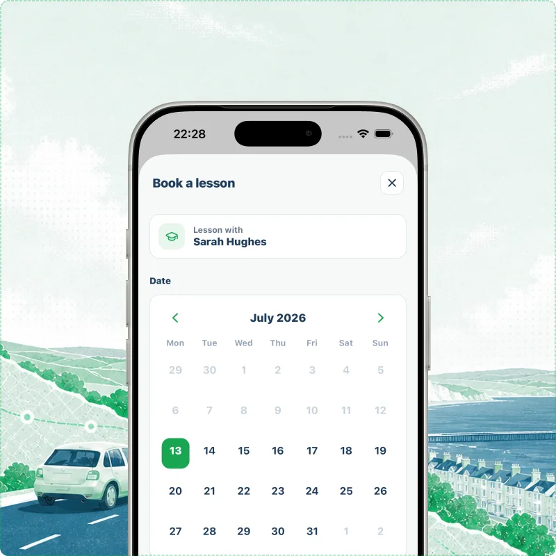 Passly learner booking screen with an availability calendar